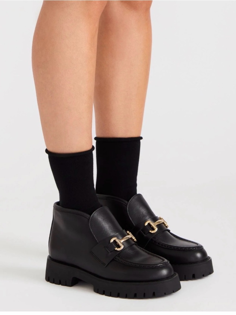 Steve Madden LEON Black Leather Horse bit Toe Chunky Platform Lug Sole Loafers